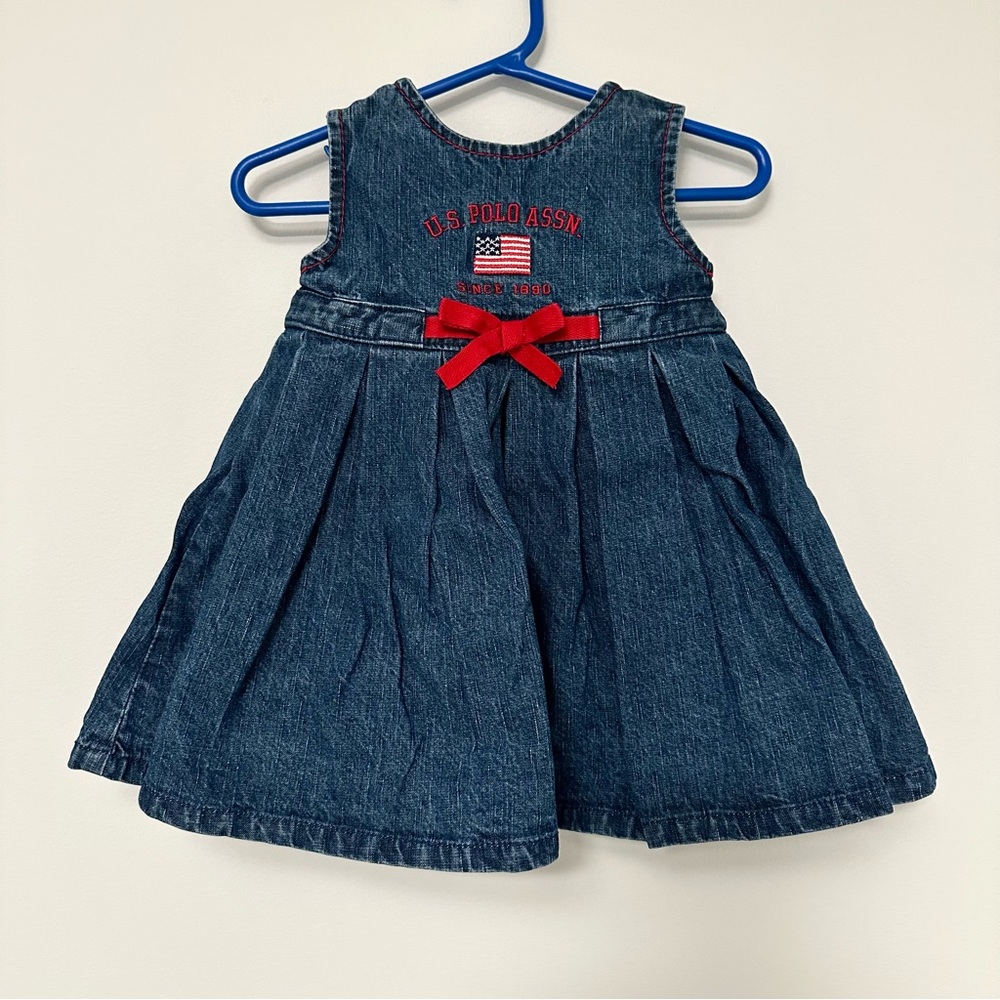 Baby Girl Vintage Denim Dress U.S. Polo Assn. Size 12 Months Full Snap Dress